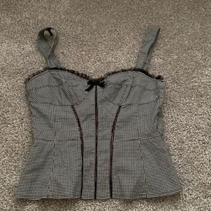 Vintage Corset Top Black White Squares Design